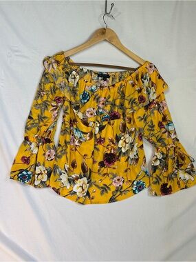 Purple Rain Floral Off-Shoulder Blouse - Mustard Yellow